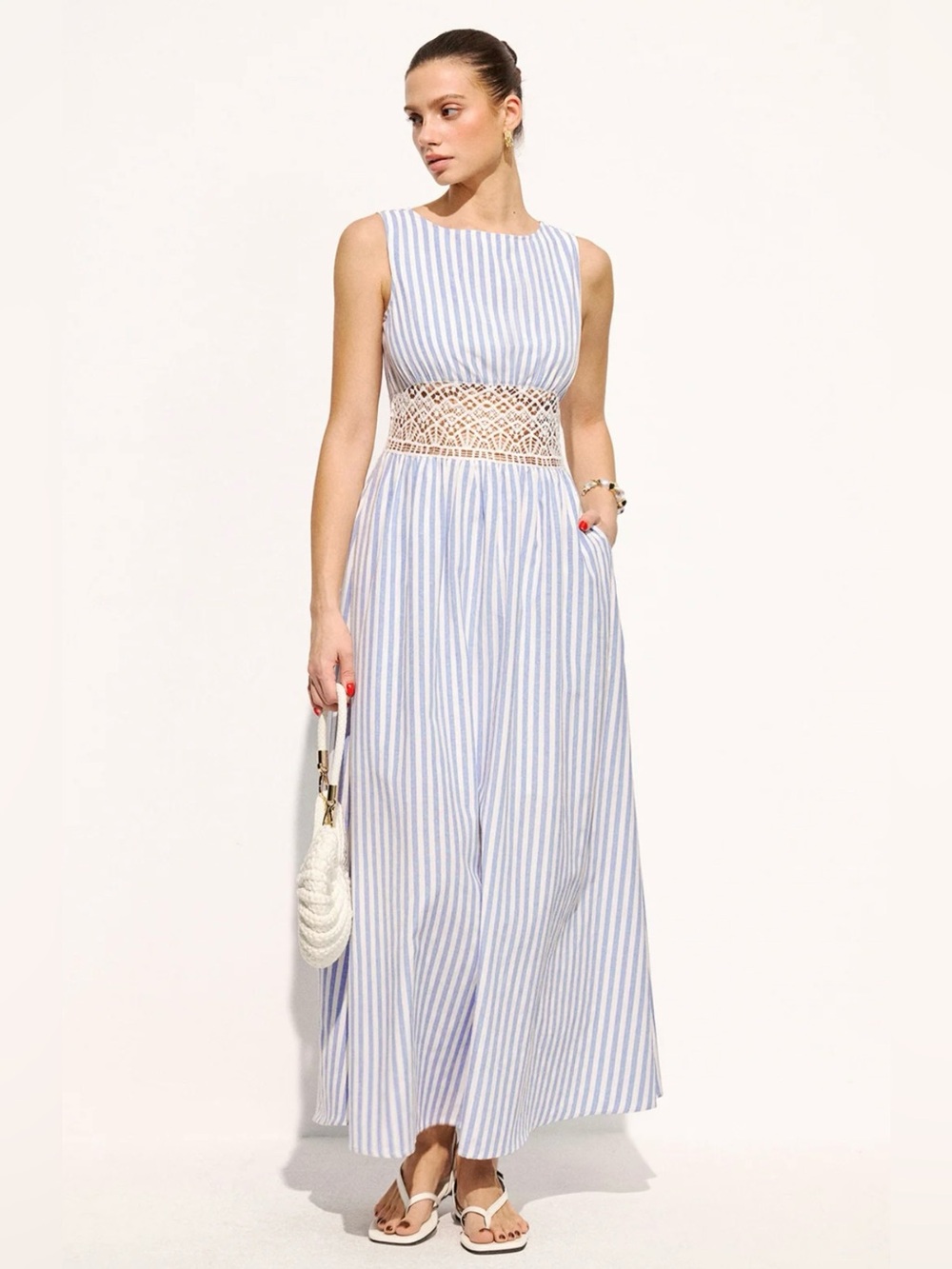 Commense Striped Sleeveless Lace Waist Maxi Dress size XS
